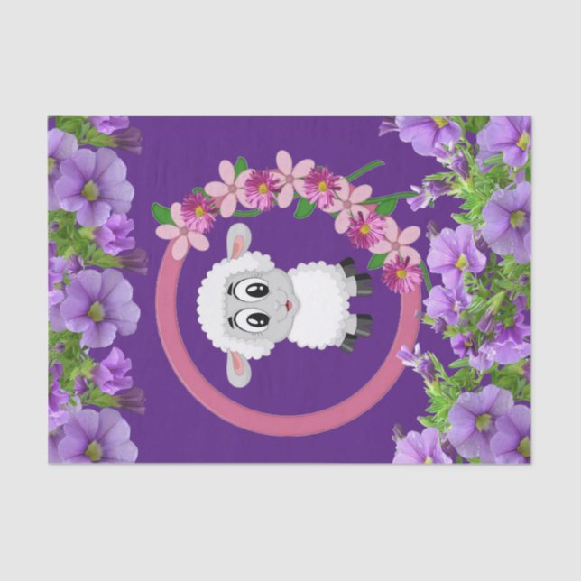 Papel de tejidos Oveja Floral Púrpura (Anverso)