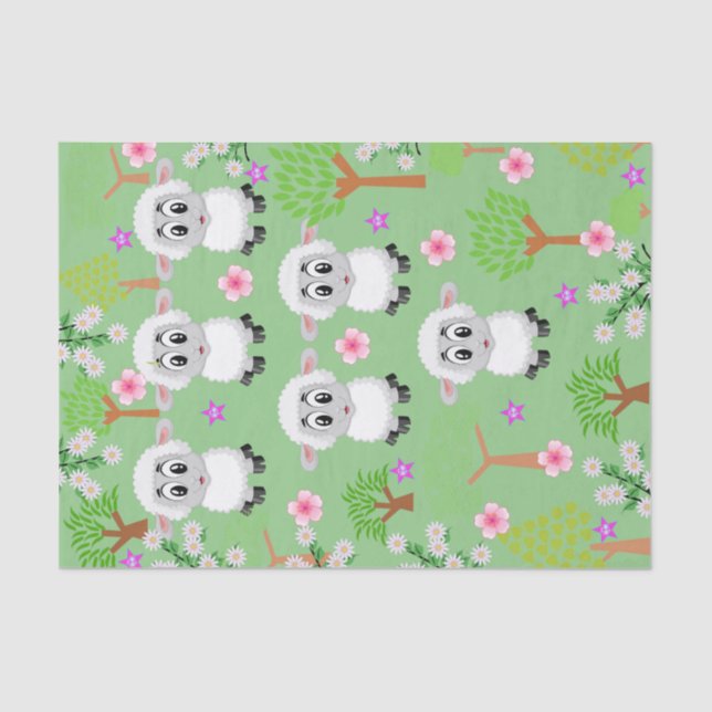 Papel de tejidos Ovejas Árboles verdes (Anverso)