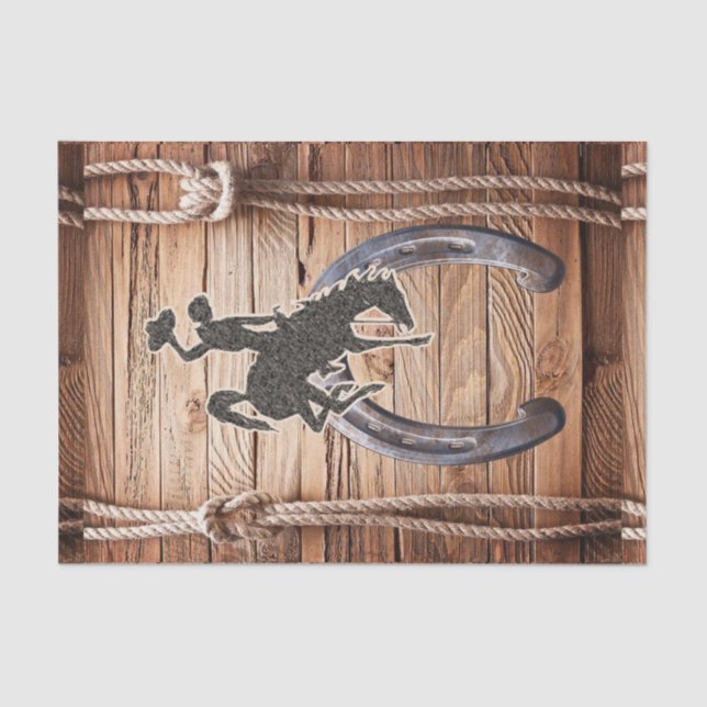 Papel de tejidos Rodeo Cowboy Horse Rope Saddle (Anverso)
