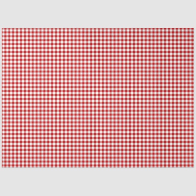 Papel de tejidos rojo y blanco del patrón de Gingh (Anverso)