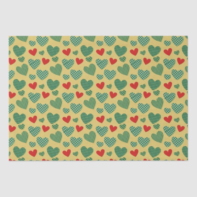 Papel de tejidos rojo y verde del corazón (Anverso)