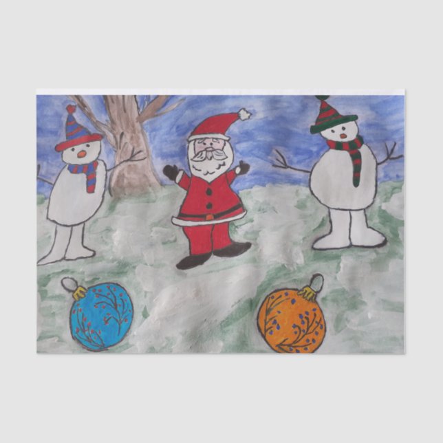 Papel de tejidos Santa y Snowmen (Anverso)