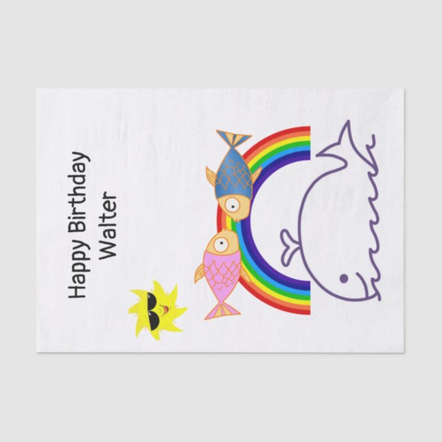 Papel de tejidos Sol de ballena Pescado Arcoiris (Anverso)