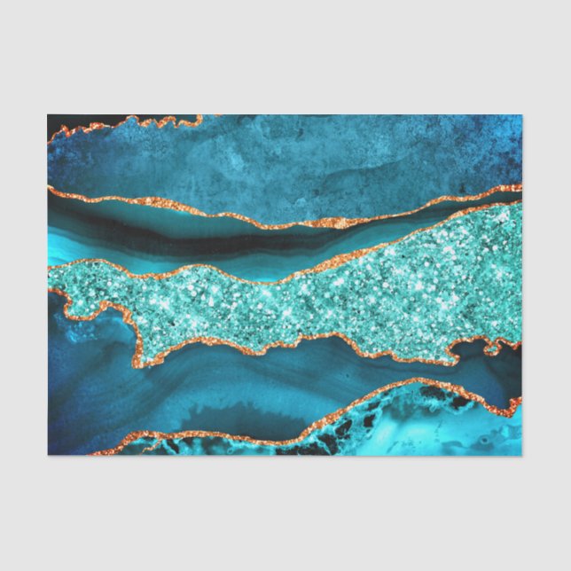 Papel de tejidos turquesa Aqua, Purpurina de oro a (Anverso)
