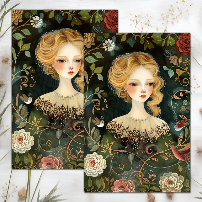 PAPEL DE TEJIDOS VICTORIAN GARDEN CHICA DECOUPAGE (VICTORIAN GARDEN GIRL DECOUPAGE TISSUE PAPER)