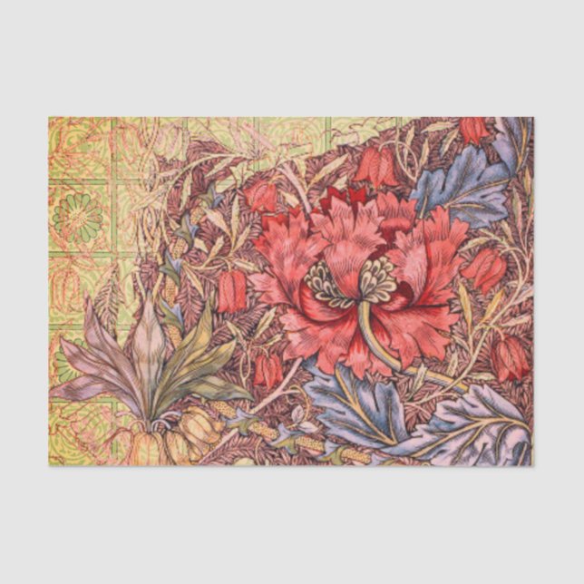 Papel de tejidos William Morris RED FLOWER (Anverso)