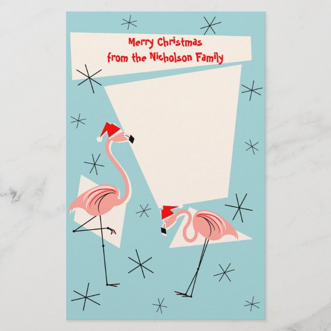 Papel de texto azul Flamingo Santas (Anverso)