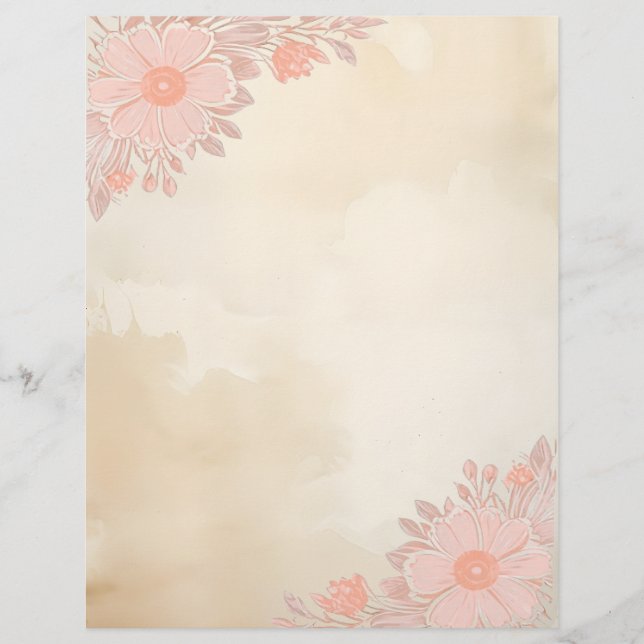 Papel de tinta y lavado con esquinas florales rosa (Anverso)