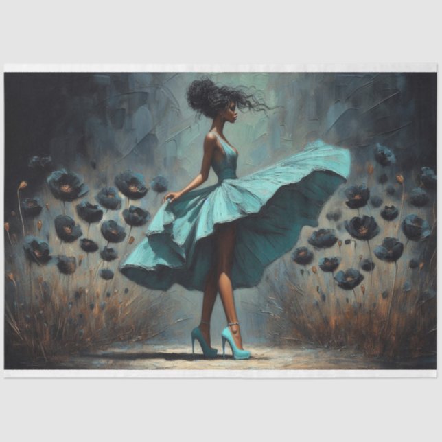 Papel de tono de descomposición Aqua Blue Poppies  (Anverso)