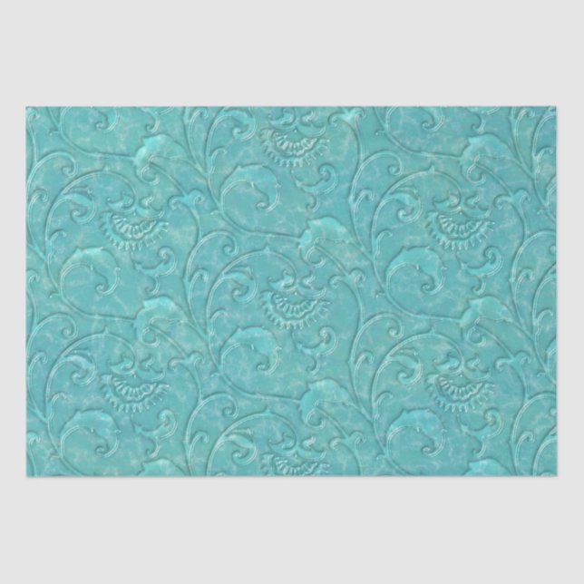 Papel de tono de patrón floral turquesa verde azul (Anverso)