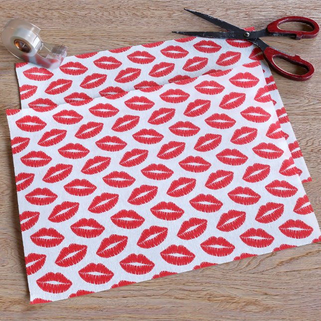 Papel de tono del patrón de besos de lápiz labial  (Perfect for gifts wrapped with love)