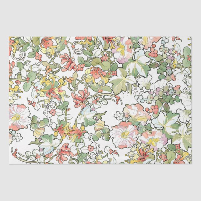 Papel de tono floral de mucha Art Nouveau Hollyhoc (Anverso)