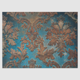 Papel de tono oscuro Verde azulado y patina Damask