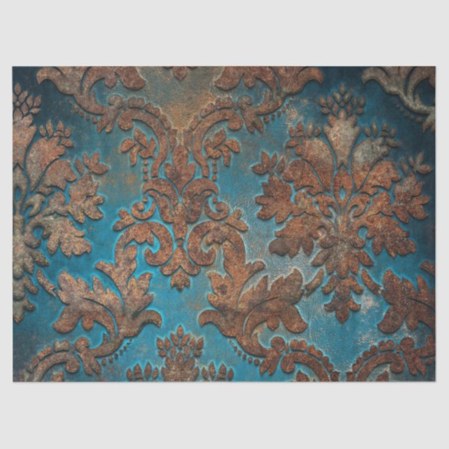 Papel de tono oscuro Verde azulado y patina Damask (Anverso)
