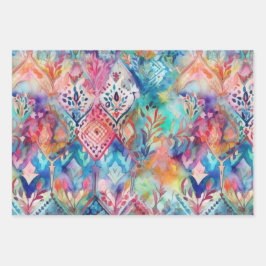 PAPEL DECORATIVO COLORIDO DE COLOR DE AGUA BOHO FL