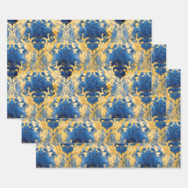 PAPEL DECORATIVO DE COBALT AZUL Y DOLD DAMASK