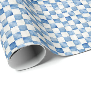 Papel decorativo de regalo a cuadros azules