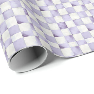 Papel decorativo de regalo con cuadros morados