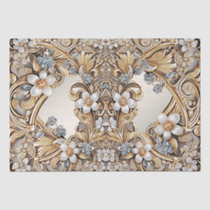 Papel decorativo del tejido floral blanco dorado