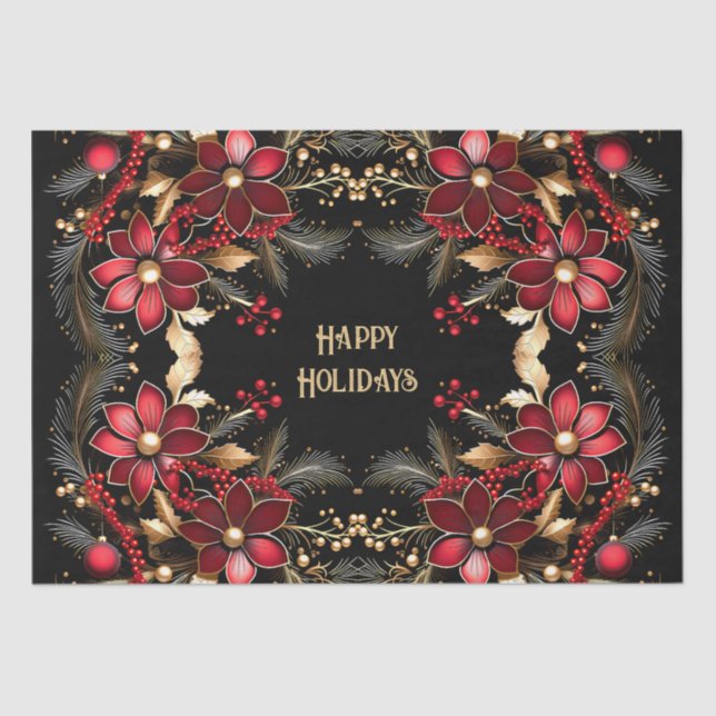 Papel decorativo rojo de flores en el tejido navid (Anverso)