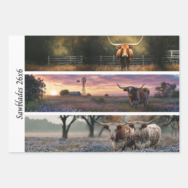 Papel decoupage Longhorn Wester Hojas de sierra (Anverso)
