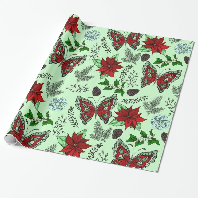 Papel del abrigo del acebo del Poinsettia de la (Desenrollado)