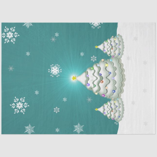 Papel del árbol de Navidad nevado verde azulado (Anverso)