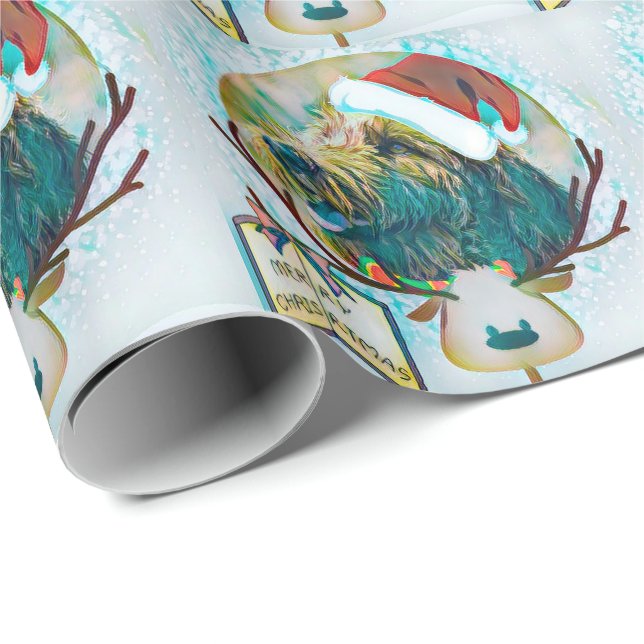 Papel del regalo del navidad de Santa Labradoodle (Esquina del rollo)