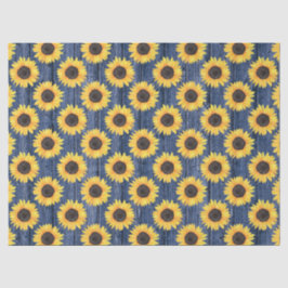 Papel del tejido azul de girasoles florales rusos