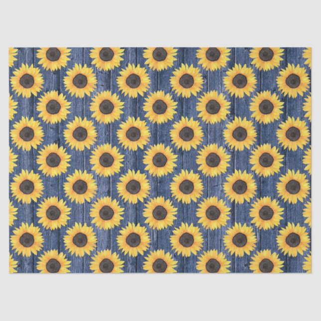 Papel del tejido azul de girasoles florales rusos (Anverso)