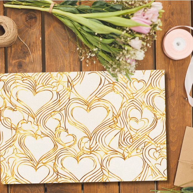 Papel del tejido del corazón dorado (Subido por el creador)