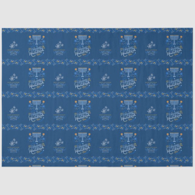 Papel del tejido feliz de Hanukkah para regalos (Anverso)