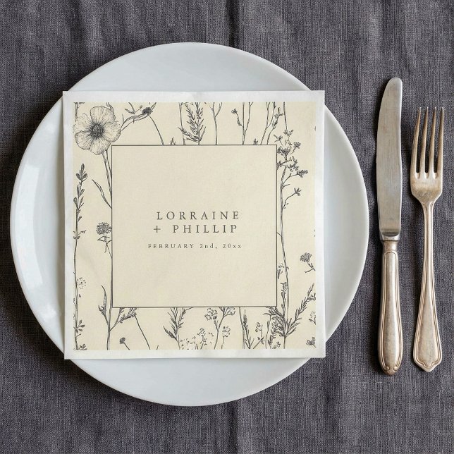 Papel Delicadas flores silvestres servilleta de boda (Delicate wild flowers wedding napkin.)