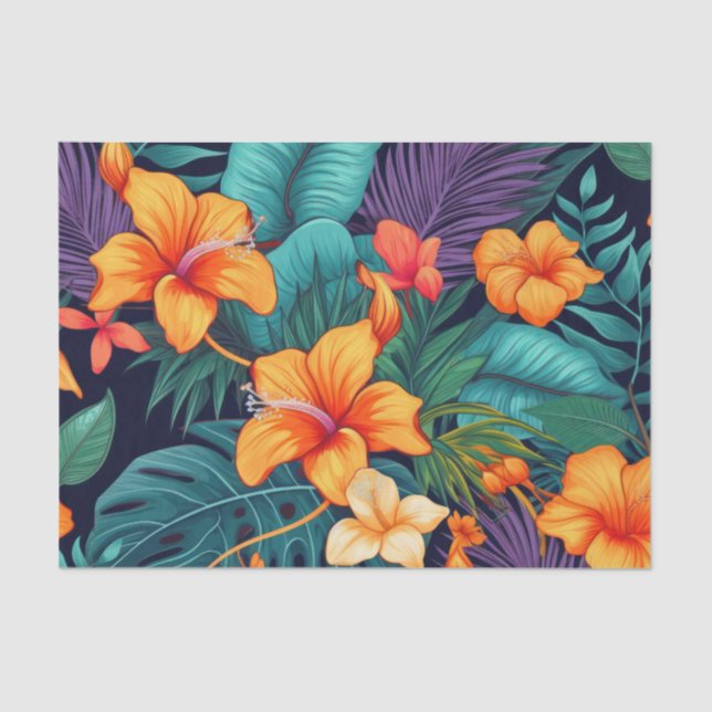 Papel desconchador de flores Naranjas tropicales (Anverso)