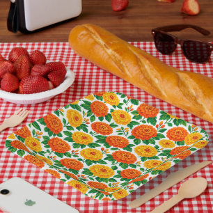 Papel Día de Muertos, Plato Cuadrado Fiesta de Marigold