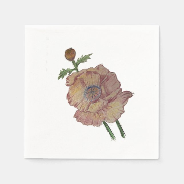 Papel Diseño de Flor con Lápiz Acuarela en Servilleta de (Anverso)