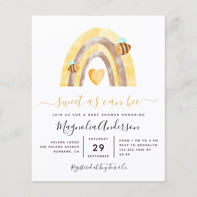 PAPEL Dulce como puede ser una abeja Invitación pa (Frente)