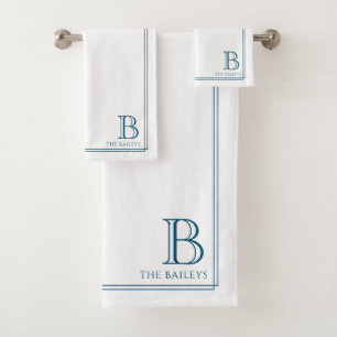 Papel Elegante con Borde Azul Marino y Monograma