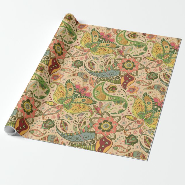 Papel elegante de envolvimiento de flores Paisley (Desenrollado)