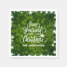 Elegante Navidad de hojas verdes | Servilleta