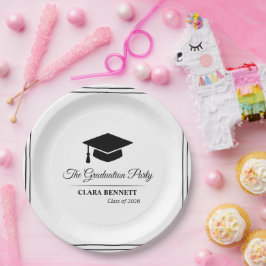 Papel Elegante Plato de Graduación Negro y Blanco 2026