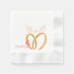 Papel Elegante servilleta de bodas con anillos y palomas
