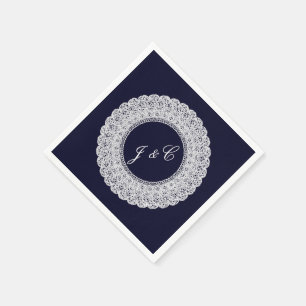 Papel Elegante servilleta de cóctel azul marino y encaje