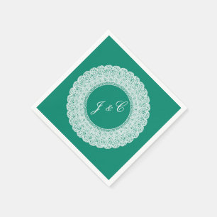 Papel Elegante servilleta de cóctel de encaje verde azul
