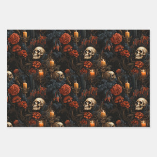 papel envolvente de colección de cráneos florales