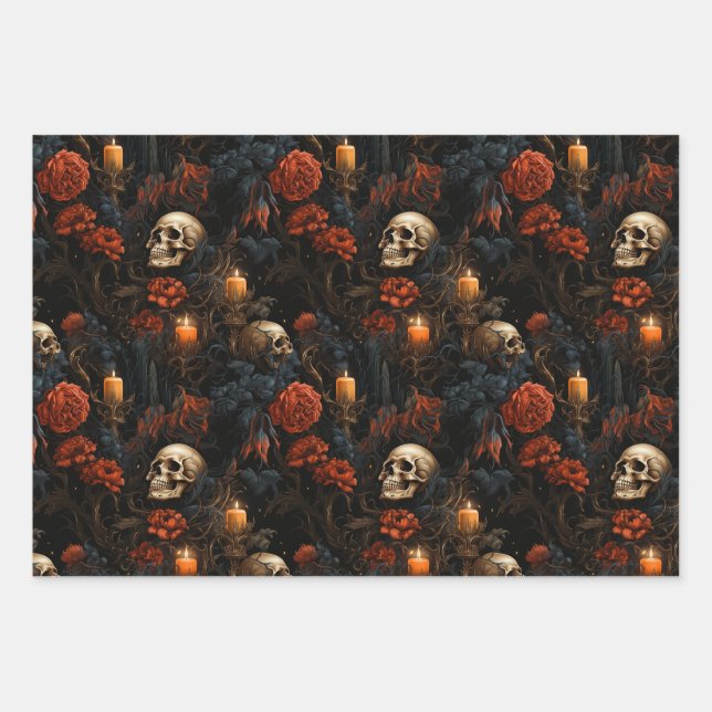 papel envolvente de colección de cráneos florales (Anverso)
