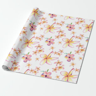 Papel envolvente de plumeria y hibiscus