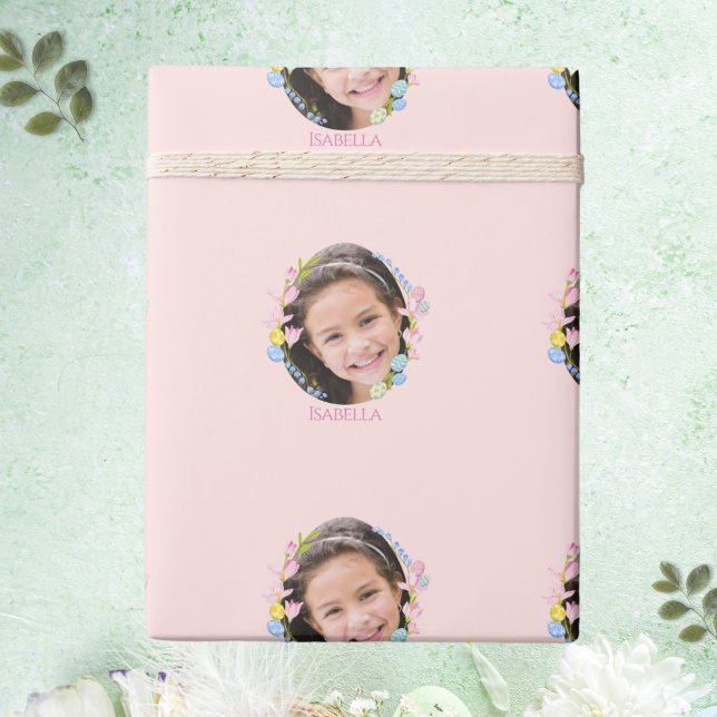 Papel envolvimiento de Pascua personalizado con fo (Custom Easter Wrapping Paper with Photo & Name)
