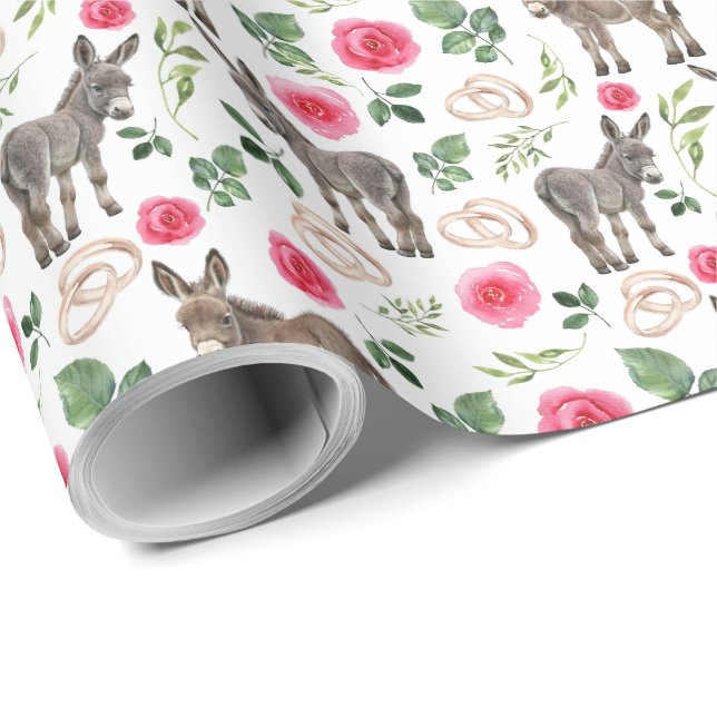 Papel envuelto Boda de burros y rosas rosadas (Esquina del rollo)