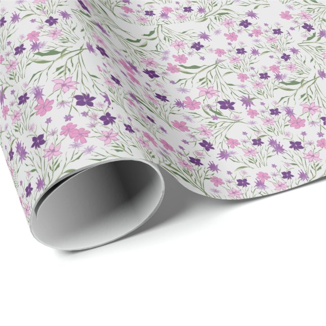 Papel envuelto Boda de flores de pradera rosada (Esquina del rollo)